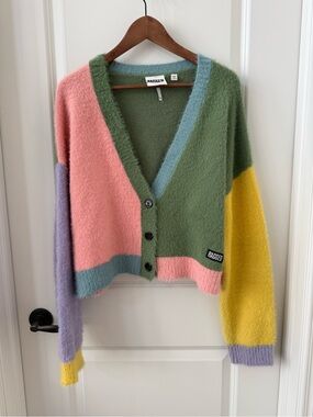 Ragged Multicolor Colorblock Mohair-Blend V-Neck Cardigan